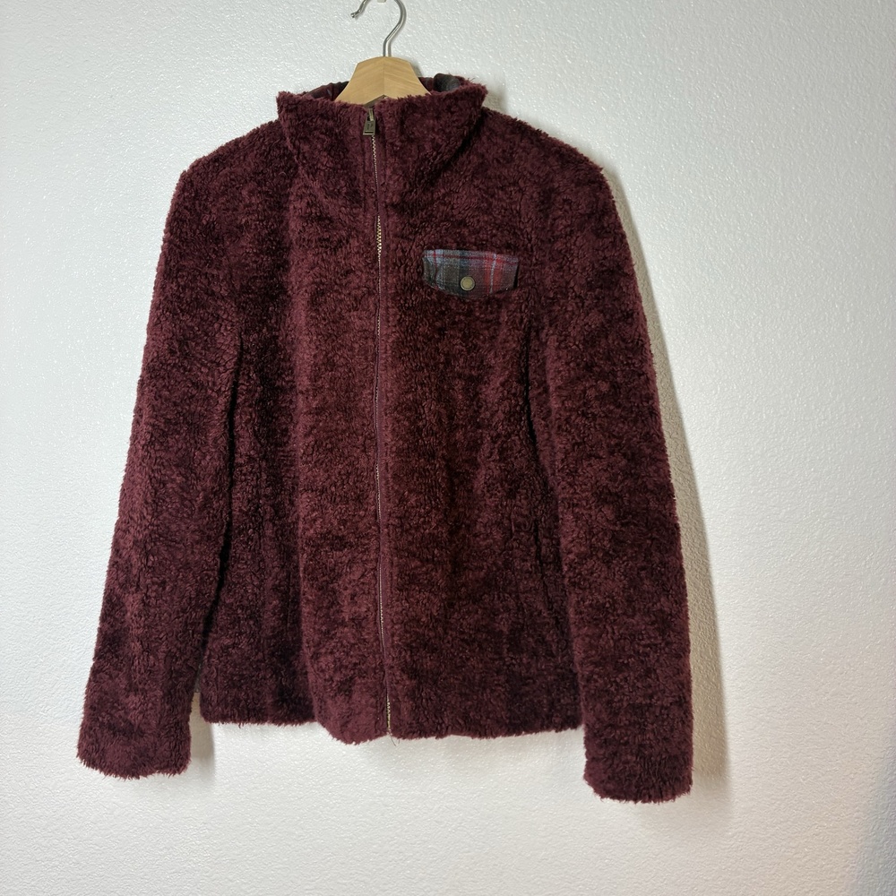 Pendleton Jacket Womens Small Red Sherpa Fleece Plaid Lined Zip Collared